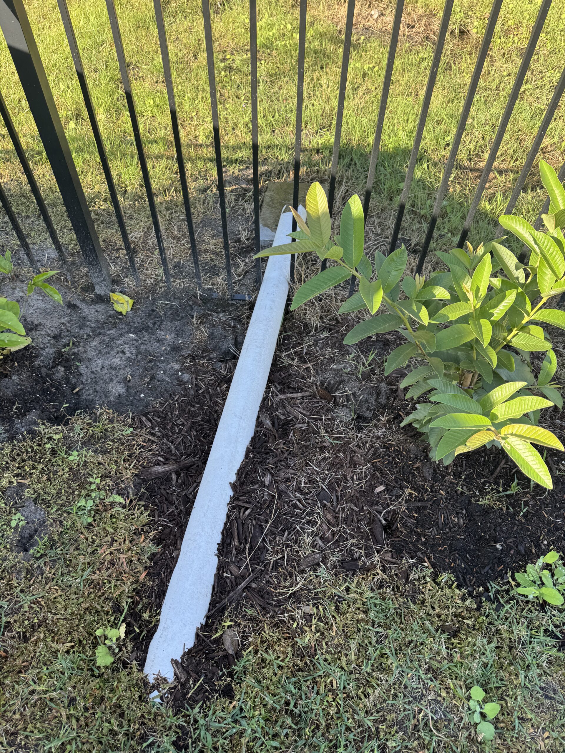 Drainage system being installed in a yard